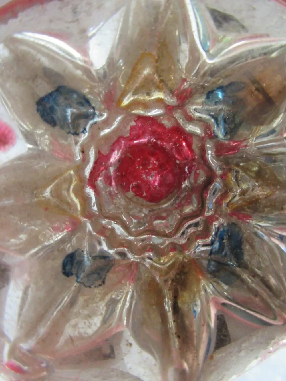 German Indent Glass Reflector Christmas Ornament Lot of 2 Pink Green Silver Vtg